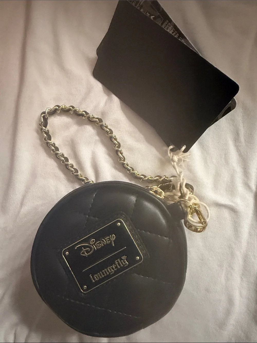 Disney Black Quilted Mickey Coin Pouch with Gold Chain &Icon Charms and keychain